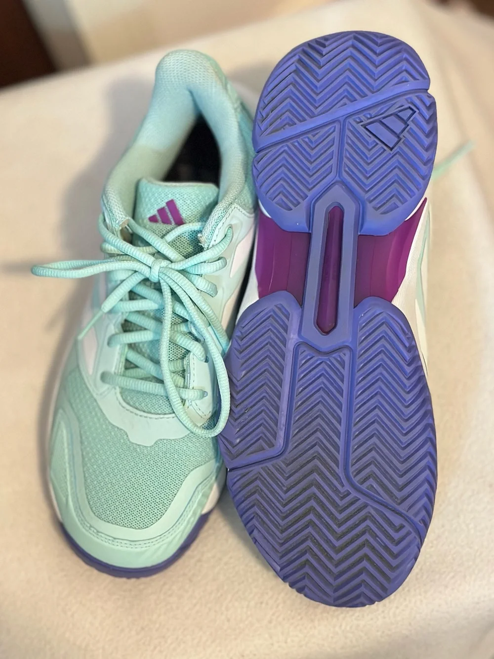 Adidas Women's Mint Teal Athletic Sneakers with Purple Accents